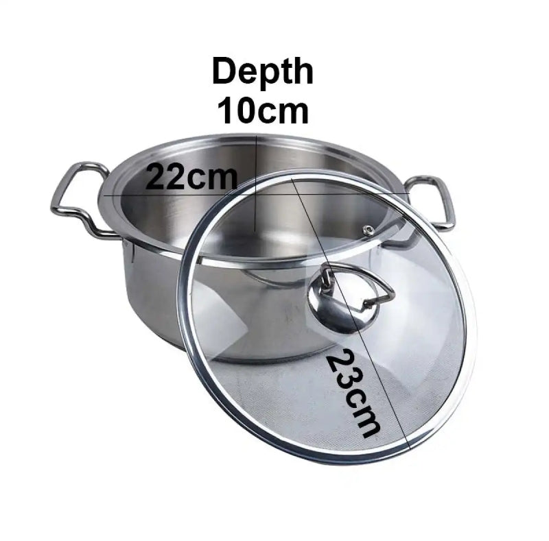Alpha Premium Stainless Steel Degchi Cooking Pot – Heavy-Duty Tri-Ply Base with Glass Lid