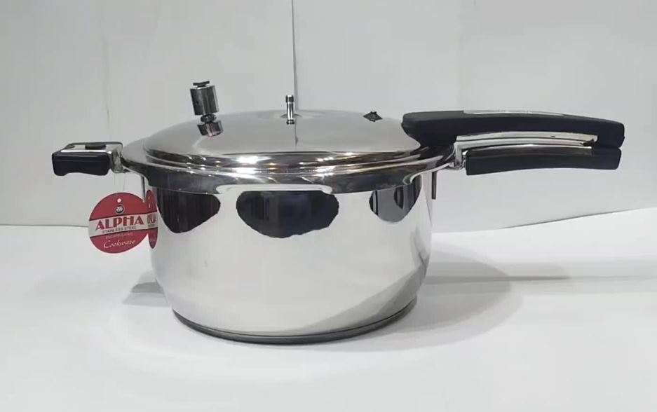 Alpha Stainless Steel Pressure Cooker with 4 Safety Devices & Steamer Plate