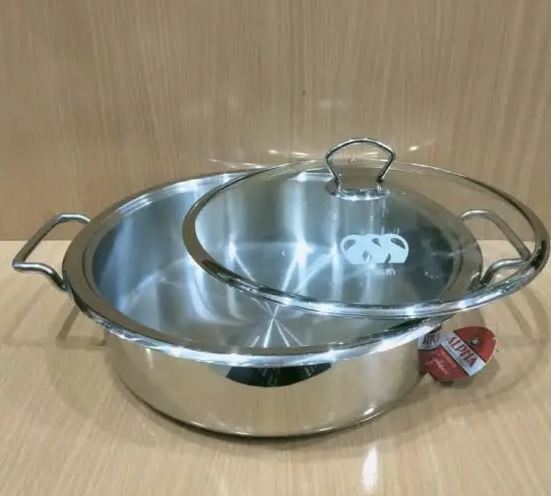 Alpha Stainless Steel Fish Pot – Flat Karahi / Lagan (28cm–40cm)