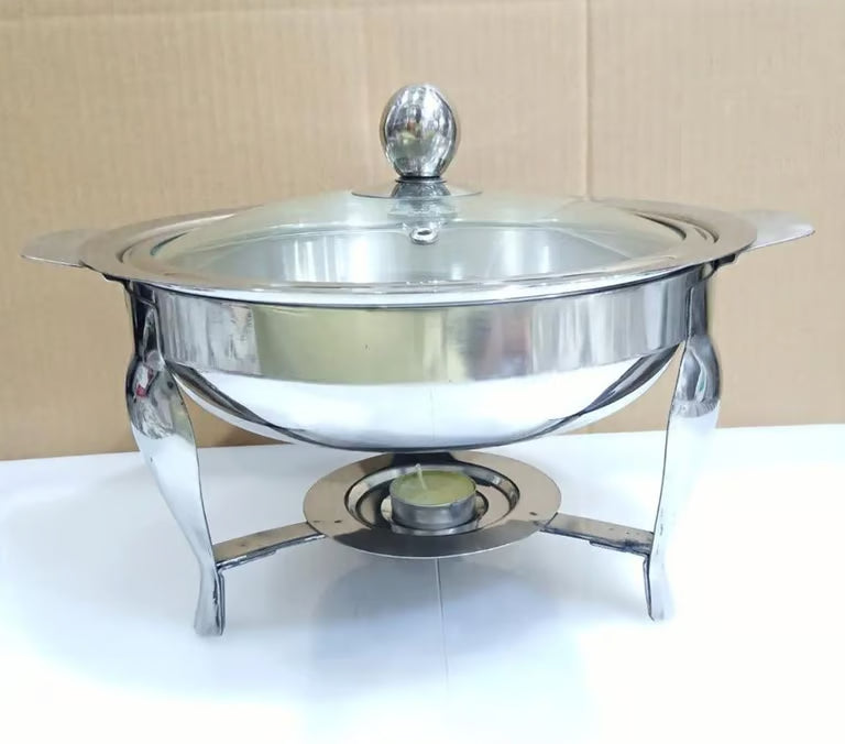 Alpha Round Stainless Steel Chafing Dish with Glass Lid | Buffet Food Warmer