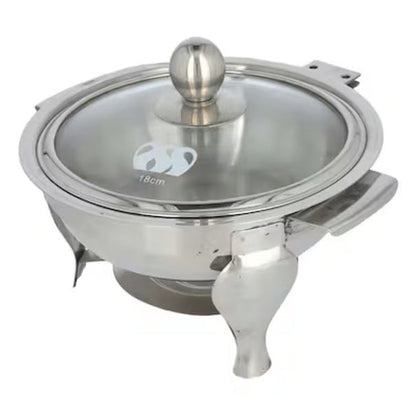 Alpha Round Stainless Steel Chafing Dish with Glass Lid | Buffet Food Warmer