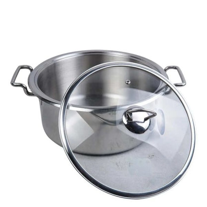 Alpha Premium Stainless Steel Degchi Cooking Pot – Heavy-Duty Tri-Ply Base with Glass Lid