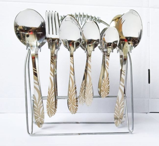 Stainless Steel Cutlery Set with Standing Rack – 29 Pieces | Laser Engraved Design