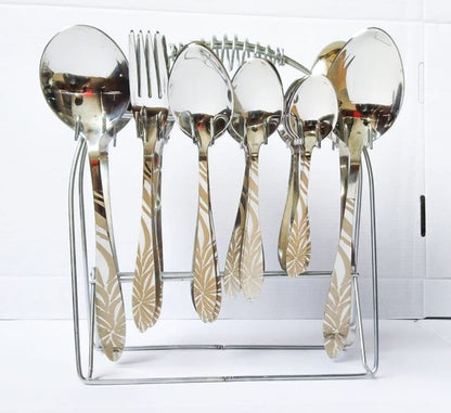 Stainless Steel Cutlery Set with Standing Rack – 29 Pieces | Laser Engraved Design