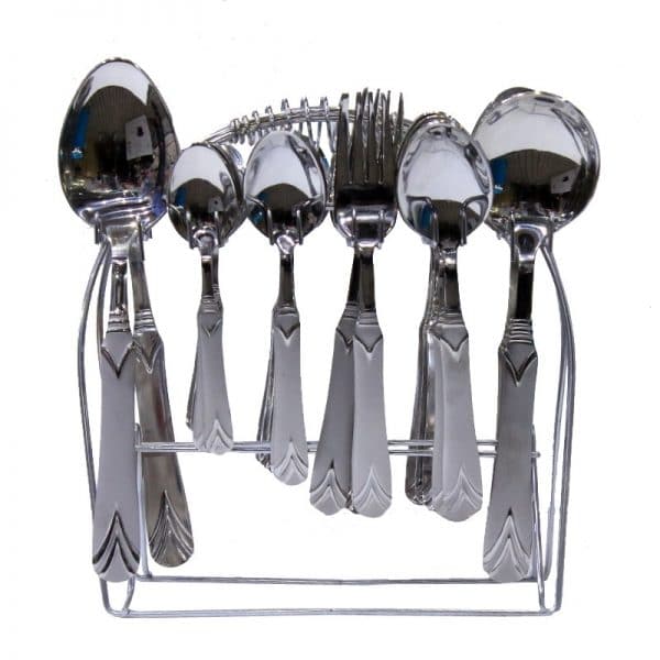 Stainless Steel Cutlery Set with Standing Rack – 29 Pieces | Laser Engraved Design