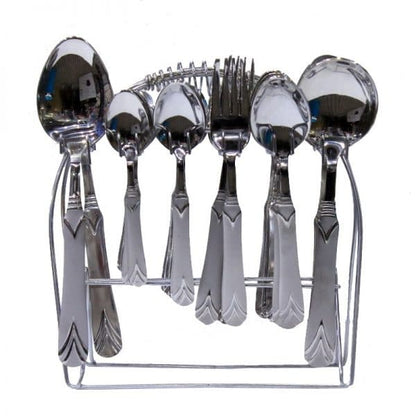Stainless Steel Cutlery Set with Standing Rack – 29 Pieces | Laser Engraved Design