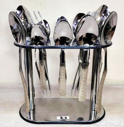 Stainless Steel Cutlery Set with Standing Rack – 29 Pieces | Laser Engraved Design