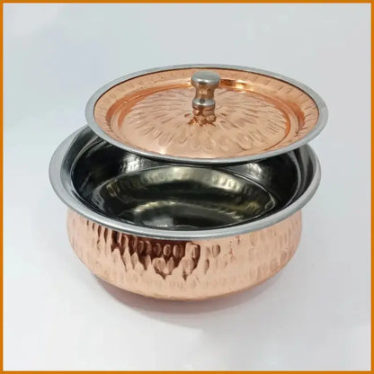 Hammered Copper-Finish Stainless Steel Handi Set – 3 Piece (500g, 750g, 1kg) with Lids
