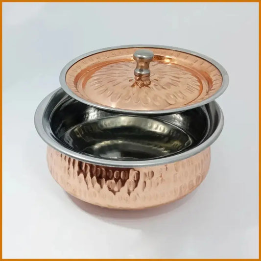 Hammered Copper-Finish Stainless Steel Handi Set – 3 Piece (500g, 750g, 1kg) with Lids