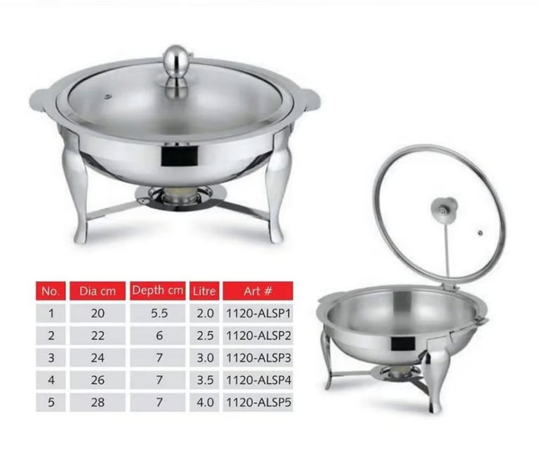 Alpha Round Stainless Steel Chafing Dish with Glass Lid | Buffet Food Warmer