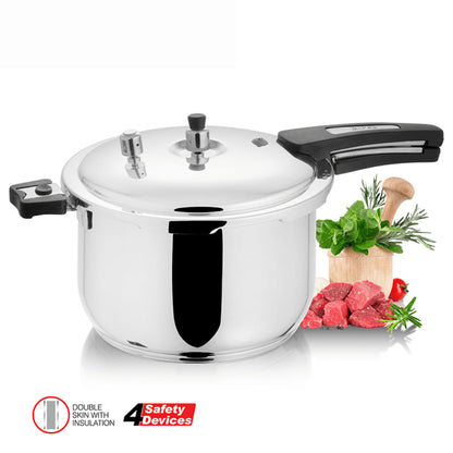 Alpha Stainless Steel Pressure Cooker with 4 Safety Devices & Steamer Plate