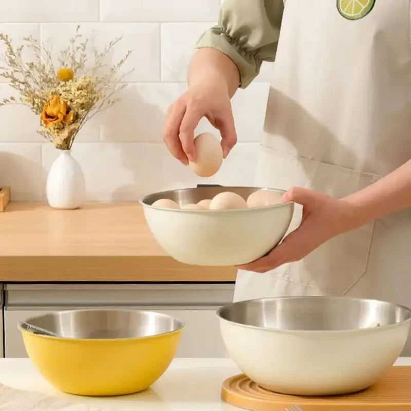 Pack of 3 Stainless Steel Mixing Bowls Set – Small, Medium & Large | Double Wall Kitchen Bowls