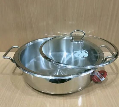 Alpha Stainless Steel Fish Pot – Flat Karahi / Lagan (28cm–40cm)