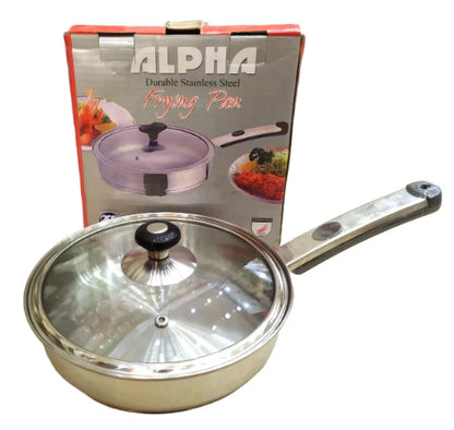 Alpha Stainless Steel Frying Pan with Glass Lid – Simple & Induction Base | 20cm to 26cm