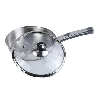 Alpha Stainless Steel Frying Pan with Glass Lid – Simple & Induction Base | 20cm to 26cm