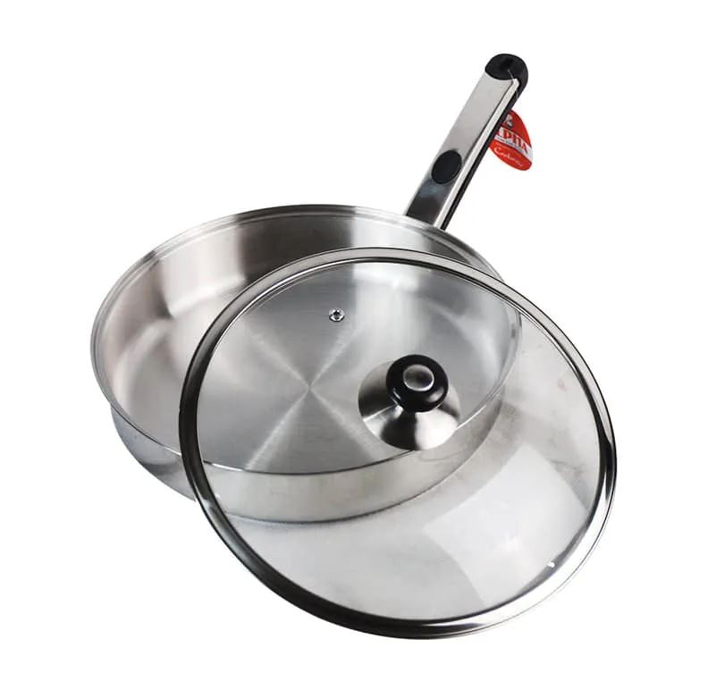 Alpha Stainless Steel Frying Pan with Glass Lid – Simple & Induction Base | 20cm to 26cm