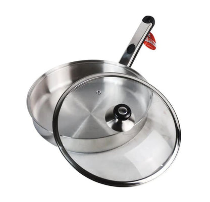 Alpha Stainless Steel Frying Pan with Glass Lid – Simple & Induction Base | 20cm to 26cm