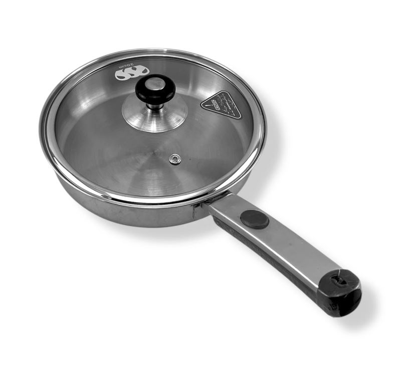 Alpha Stainless Steel Frying Pan with Glass Lid – Simple & Induction Base | 20cm to 26cm