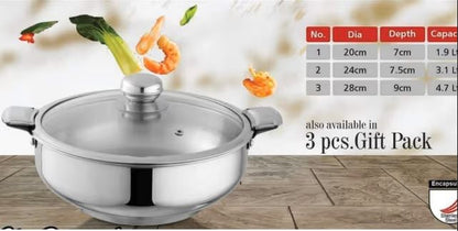 Alpha Stainless Steel HotPot with Glass Lid