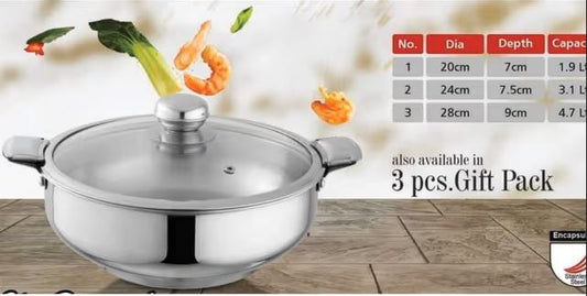 Alpha Stainless Steel HotPot with Glass Lid