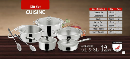 Alpha Cuisine Gift Set – 12-Piece Encapsulated Stainless Steel Cookware Set