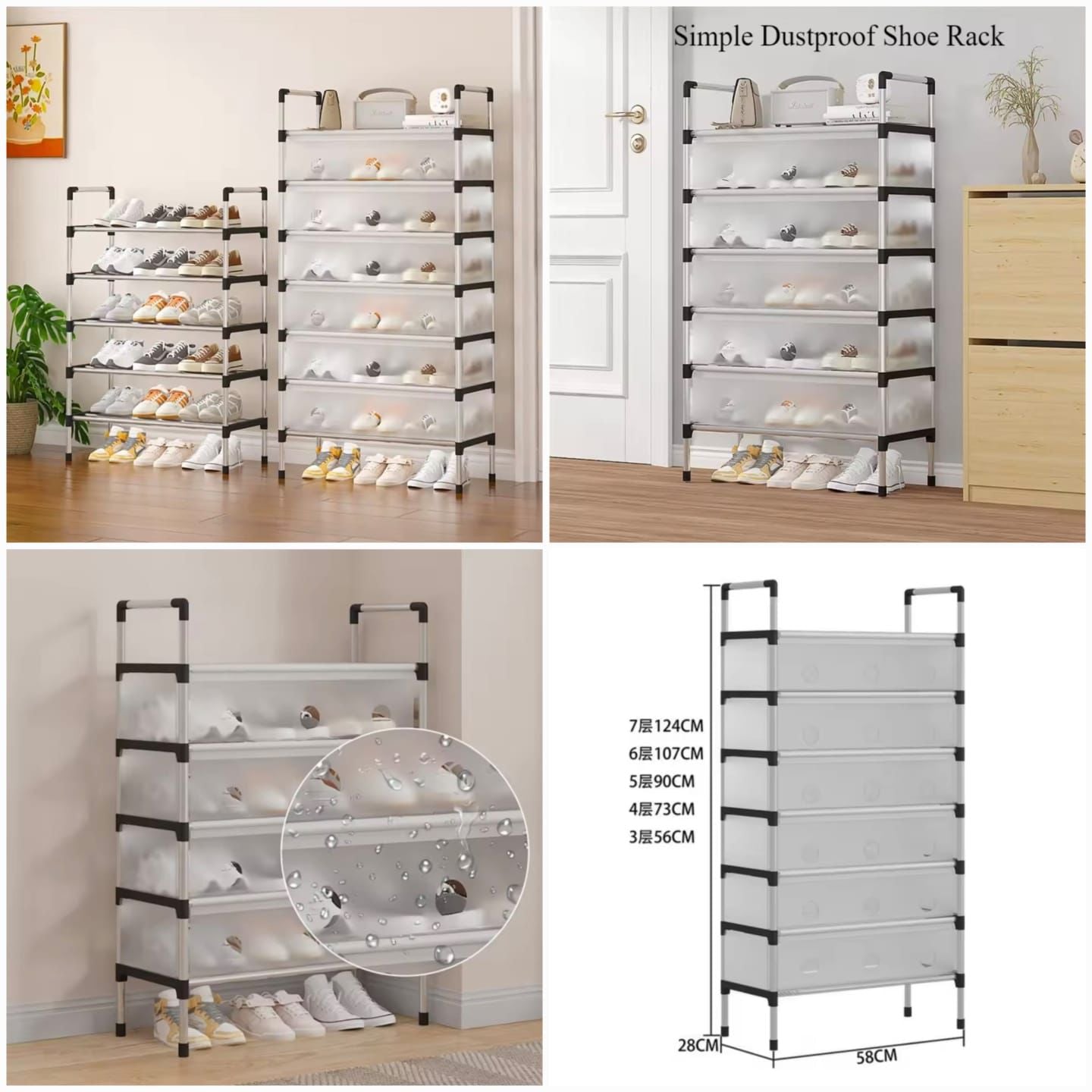 Simple Dustproof Shoe Rack – multiple tier options shown in home setting