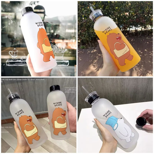 We Babe Bears frosted water bottle in multiple colors with cartoon bear prints