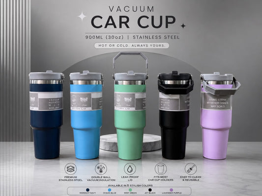 Vacuum Car Cup 900ml in 5 colors — Midnight Navy, Ocean Blue, Mint Green, Jet Black, Lavender Purple