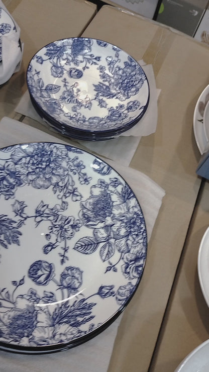 24pcs blue floral ceramic serving set
