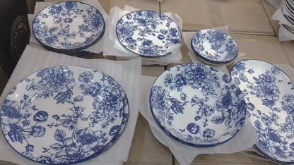 Blue Floral Ceramic Dinnerware Set – 28-Piece