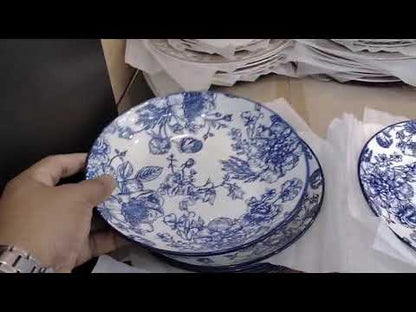 Blue Floral Ceramic Dinnerware Set – 28-Piece