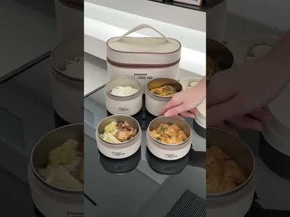 304 Stainless Steel Round Lunch Box Set – Khaki (Set of 4)