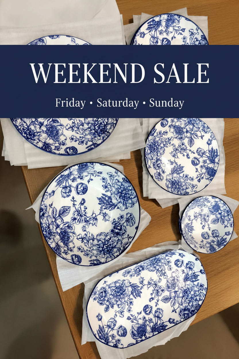 Weekend Sale Banner – Blue Floral Dinnerware